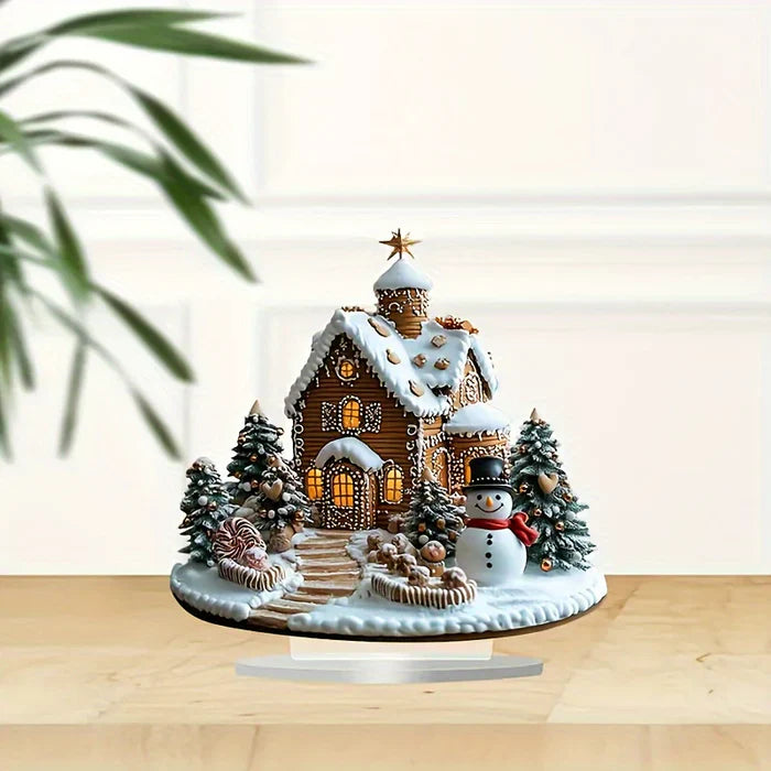 Skanto | GingerGlow – Festliches Lebkuchenhaus aus Acryl mit charmantem Schneemann