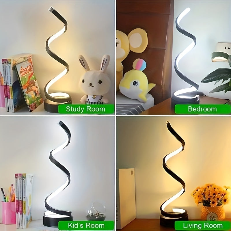 Skanto | Moderne Spiral-Tischlampe – Kreative LED-Schreibtischlampe mit sanftem warmem Licht, perfekt für Schlafzimmer-, Wohnzimmer- und Arbeitszimmer-Dekoration