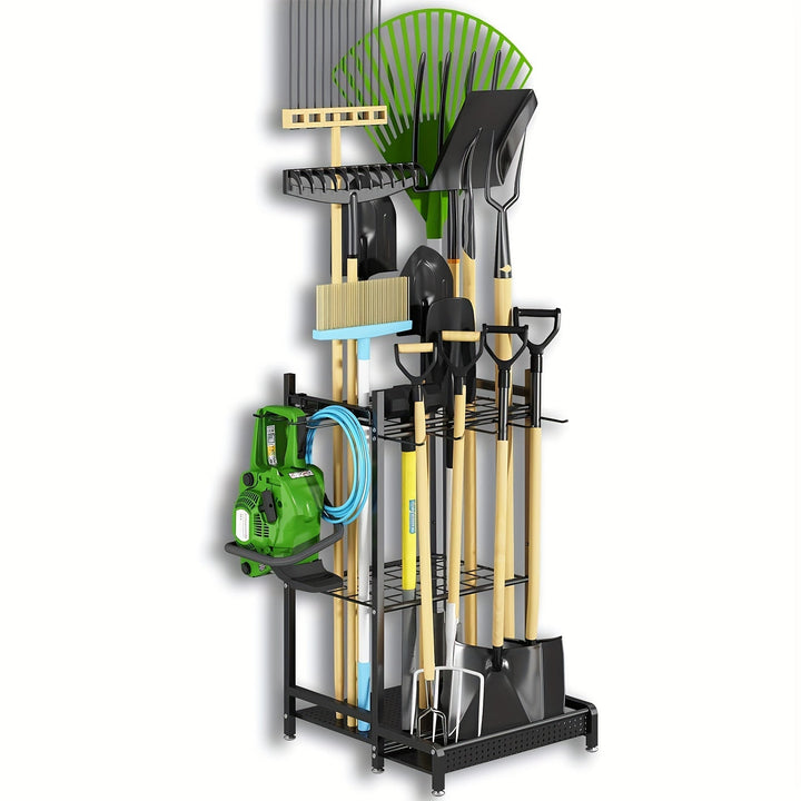 Skanto | Robuster Gartenständer aus schwarzem Metall – Langlebiger Outdoor-Werkzeug- und Schlauch-Organizer