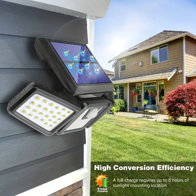 Skanto | Solar-LED-Strahler mit Bewegungsmelder – 3-Strahl-Außenbeleuchtung für Garten, Einfahrt und Garage