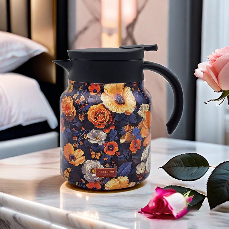 Skanto | Vintage Teekanne mit Blumenmuster – Integriertes Teesieb