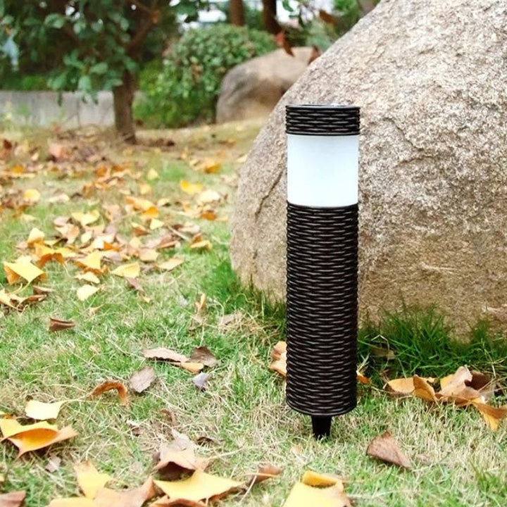 Skanto | Solar-Rattan-Zylinder LED-Garten-Rasen-Einbauleuchte für den Außenbereich