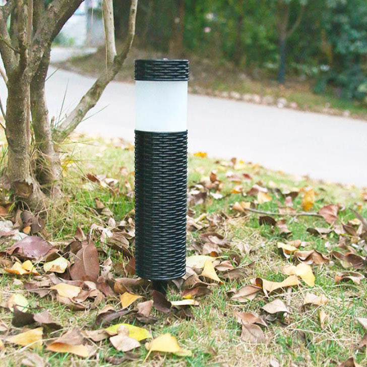 Skanto | Solar-Rattan-Zylinder LED-Garten-Rasen-Einbauleuchte für den Außenbereich