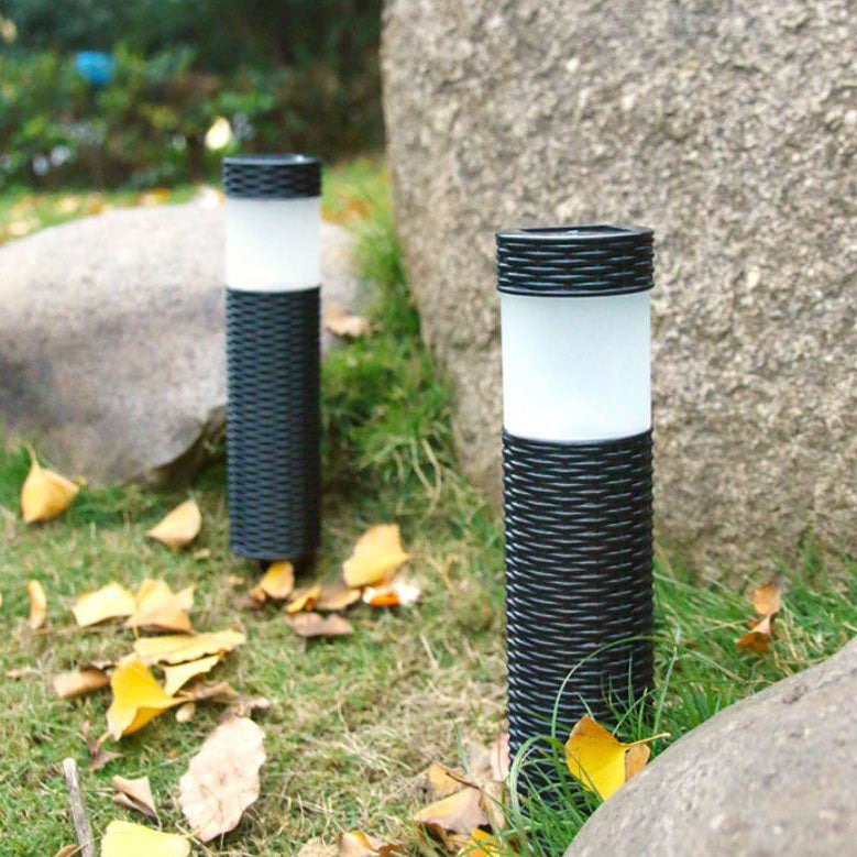 Skanto | Solar-Rattan-Zylinder LED-Garten-Rasen-Einbauleuchte für den Außenbereich