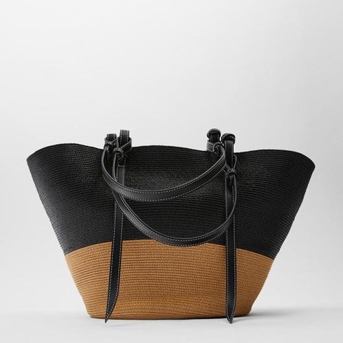 Geräumige Korbtasche mit eleganten Lederdetails Skanto