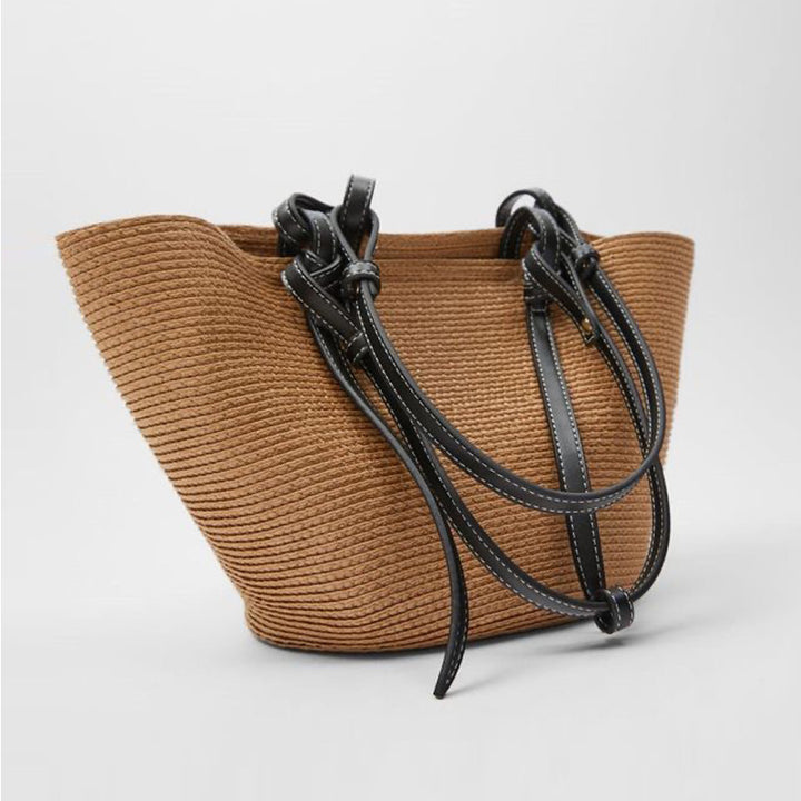 Geräumige Korbtasche mit eleganten Lederdetails Skanto