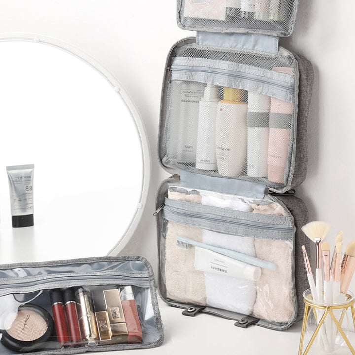 Skanto Skanto | Travelique Reise-Kosmetik-Organizer | Kompakt & Wasserabweisend | Mit 4 Fächern & 360°-Haken | Für Frauen & Männer