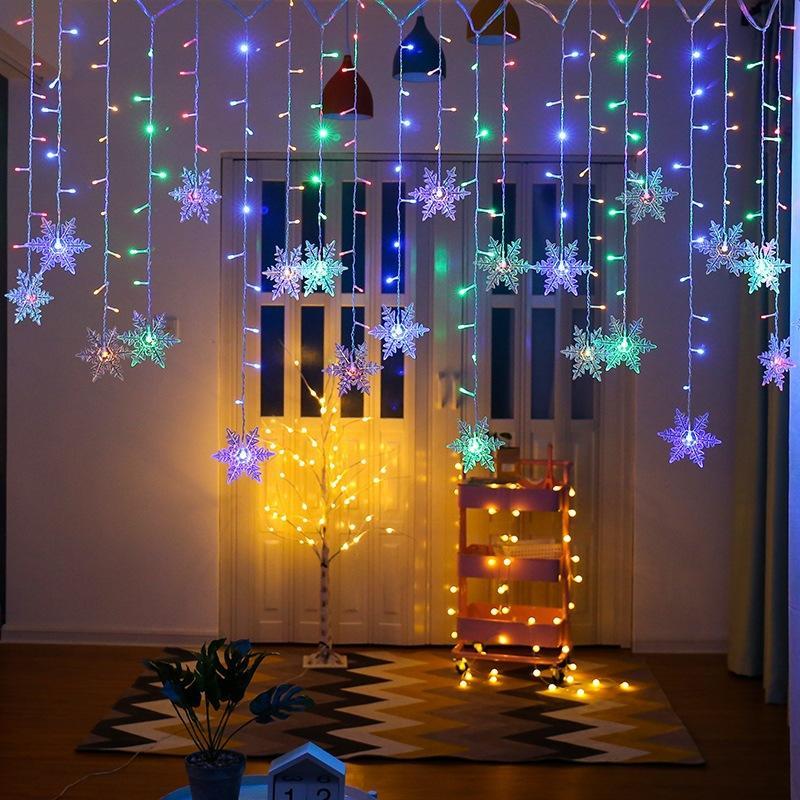 Skanto | LED-Lichtervorhang mit Schneeflocken | Innen- & Außenbereich