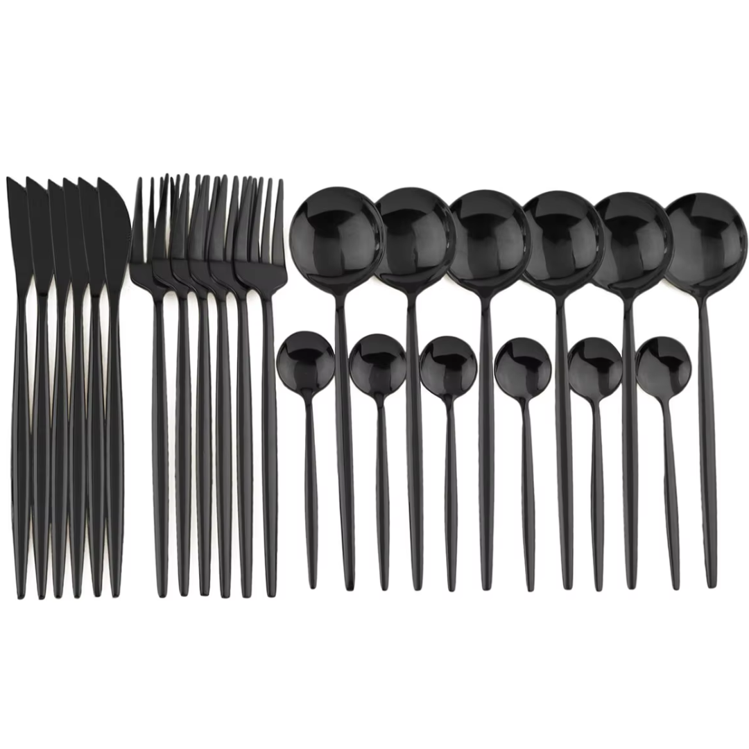 Skanto | 24-teiliges Besteckset | Edelstahl | Schwarzes Design