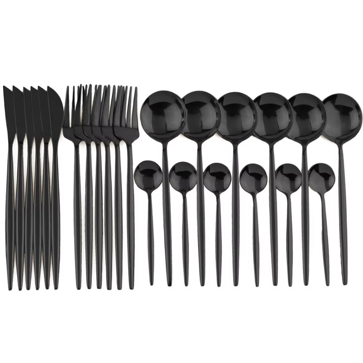 Skanto | 24-teiliges Besteckset | Edelstahl | Schwarzes Design