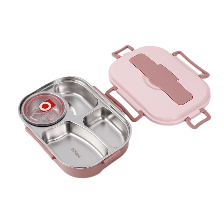 Skanto | Edelstahl-Lunchbox – Innenraum aus Edelstahl – 3 oder 4 Fächer mit Suppenschale – Wanduhr