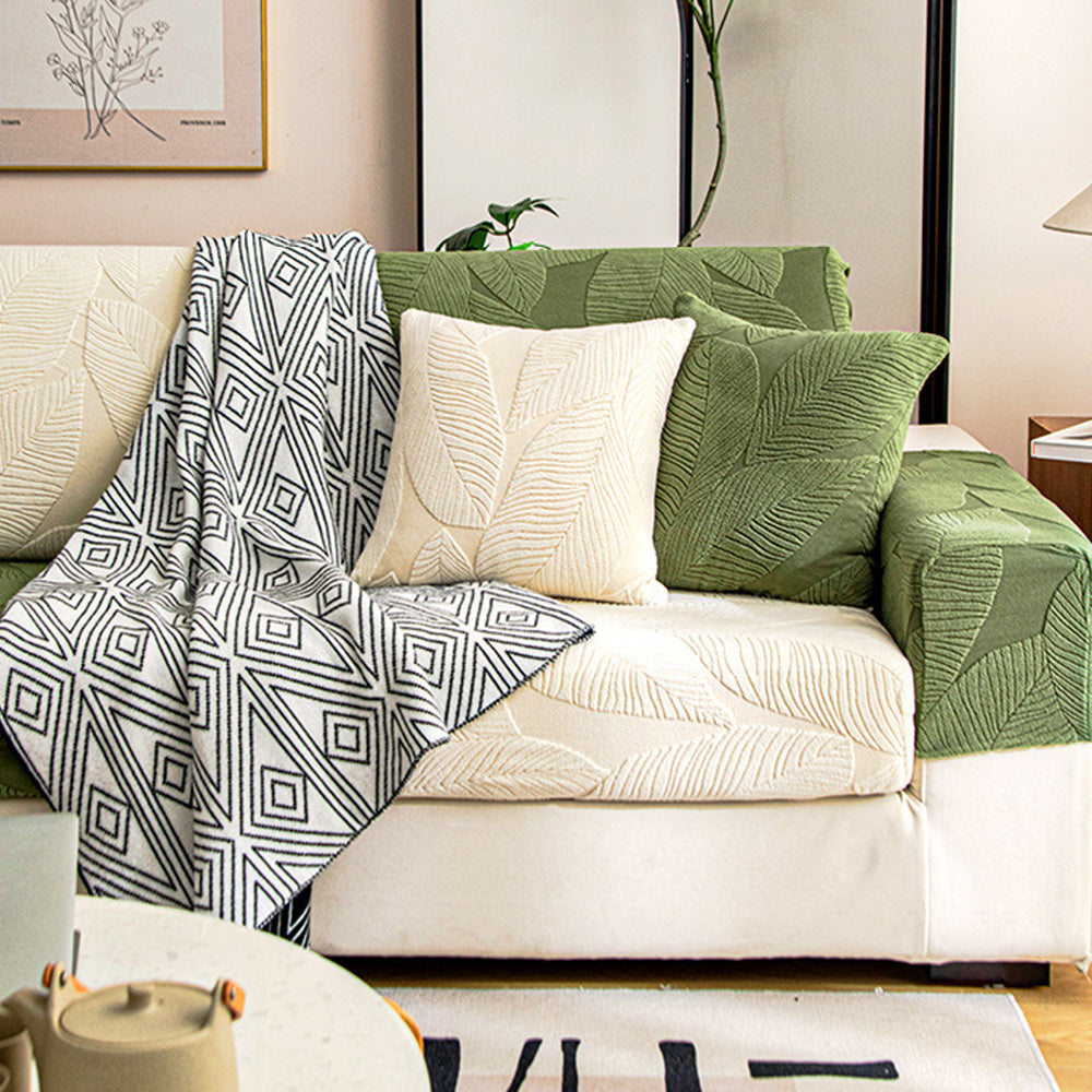 Skanto | Moderner Blatt-Jacquard wasserdichter, kratzfester Stretch-Sofabezug mit voller Abdeckung