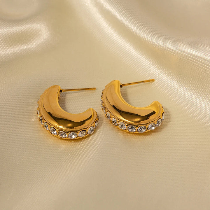Skanto | 18K Gold Hypoallergene Edelstahl-Creolen mit klarem Zirkon