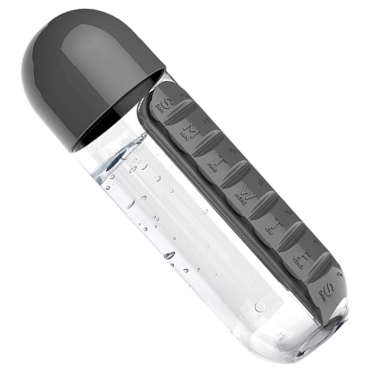 Plastik-Wasserflasche mit Pillendose