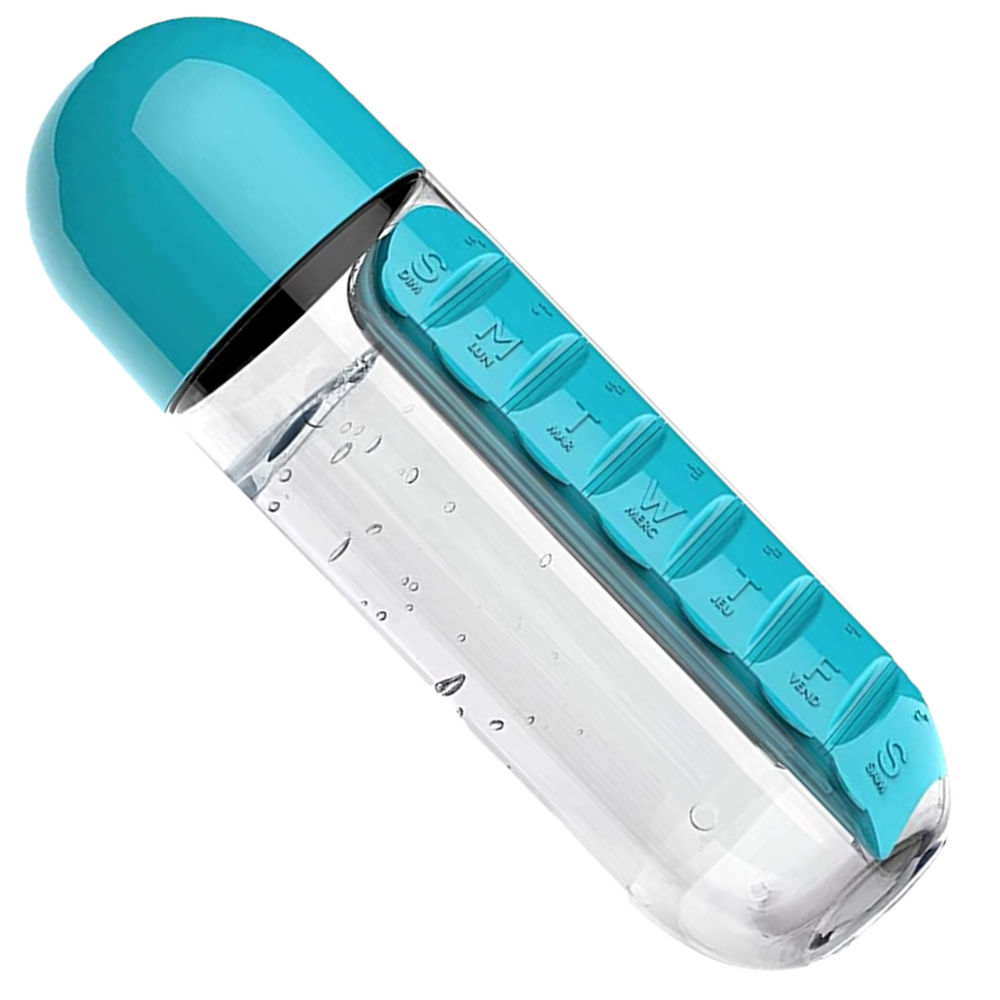 Plastik-Wasserflasche mit Pillendose