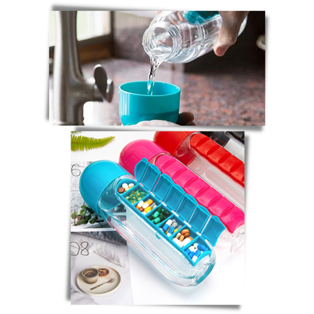 Plastik-Wasserflasche mit Pillendose