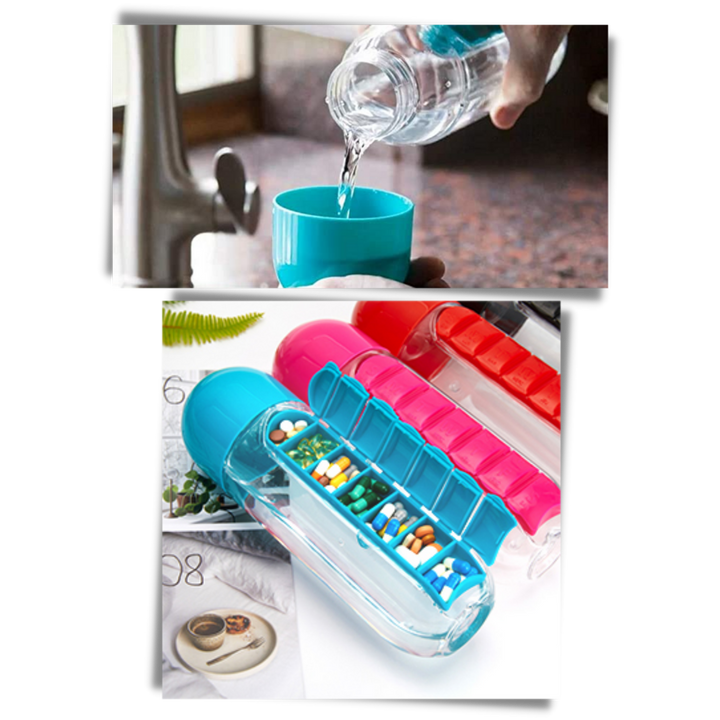 Plastik-Wasserflasche mit Pillendose
