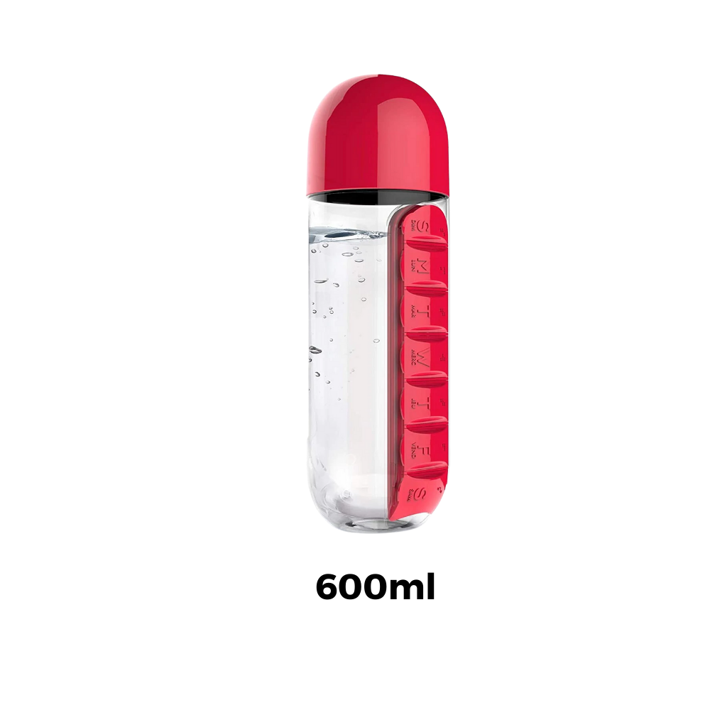Plastik-Wasserflasche mit Pillendose