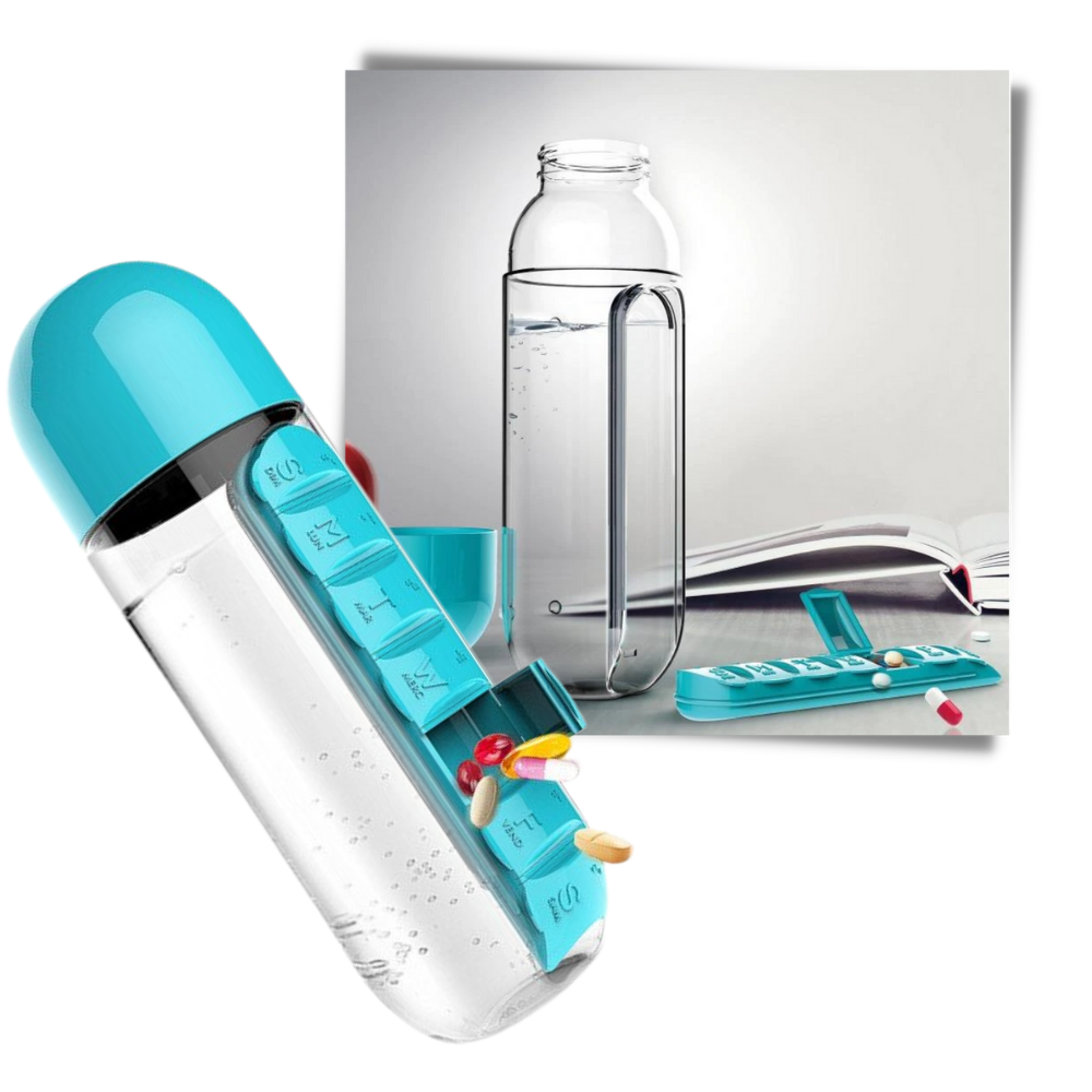 Plastik-Wasserflasche mit Pillendose
