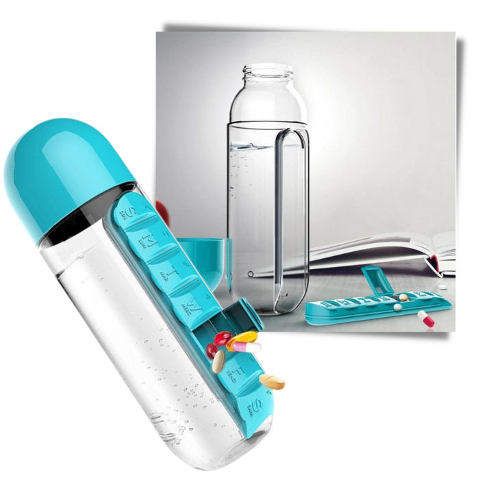 Plastik-Wasserflasche mit Pillendose