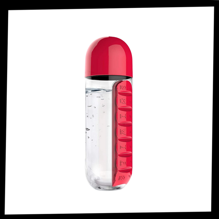 Plastik-Wasserflasche mit Pillendose