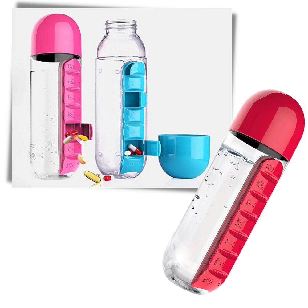 Plastik-Wasserflasche mit Pillendose