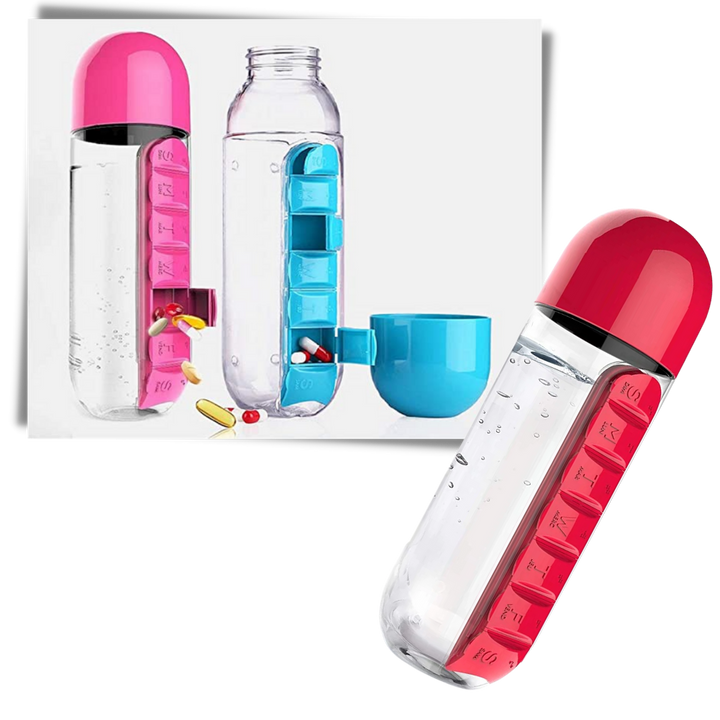 Plastik-Wasserflasche mit Pillendose