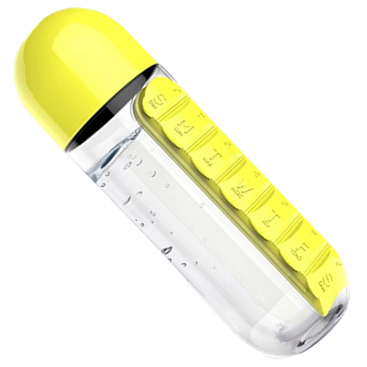 Plastik-Wasserflasche mit Pillendose