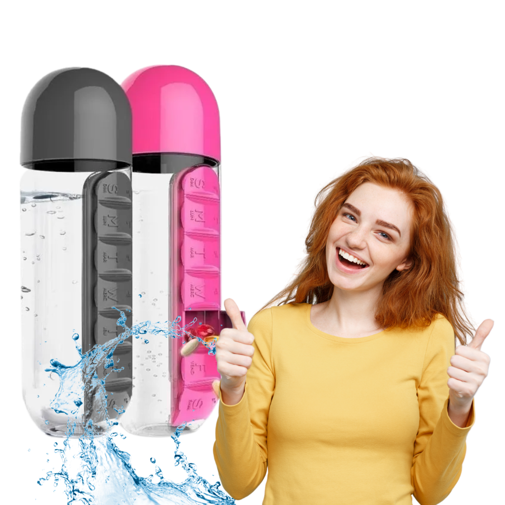 Plastik-Wasserflasche mit Pillendose