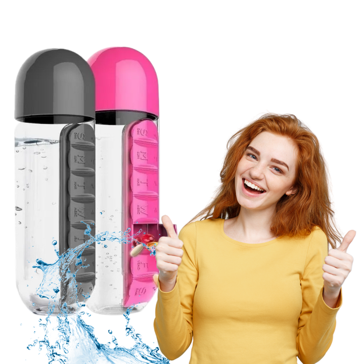 Plastik-Wasserflasche mit Pillendose