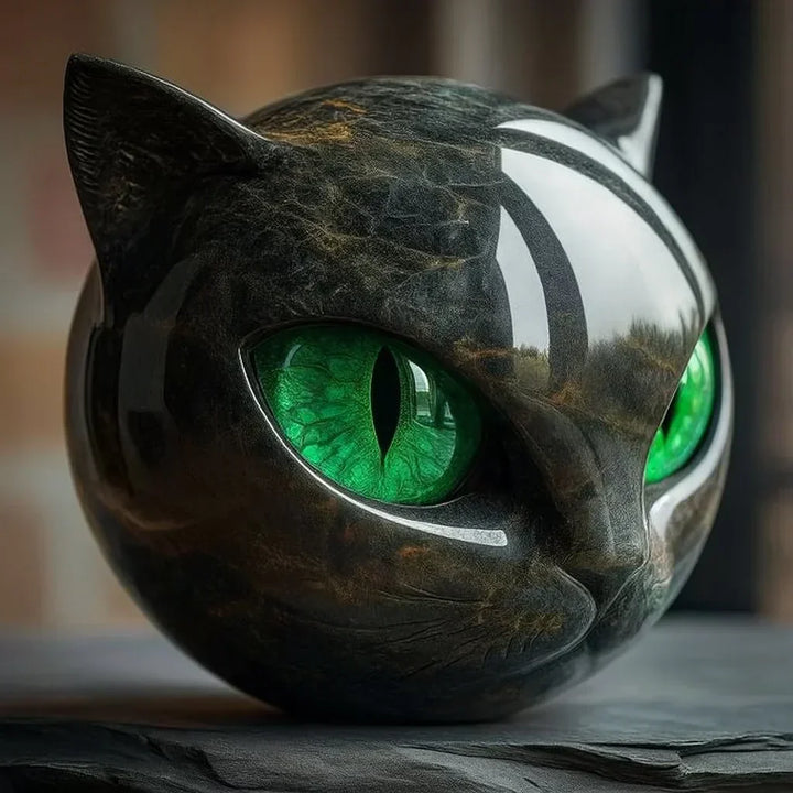 Skanto | NoirCat Skulptur – Schwarzer Katzenkopf mit hypnotischen Augen