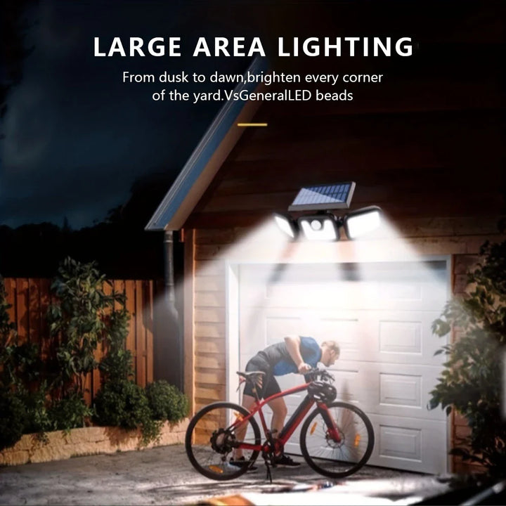 Skanto | Solar-LED-Strahler mit Bewegungsmelder – 3-Strahl-Außenbeleuchtung für Garten, Einfahrt und Garage