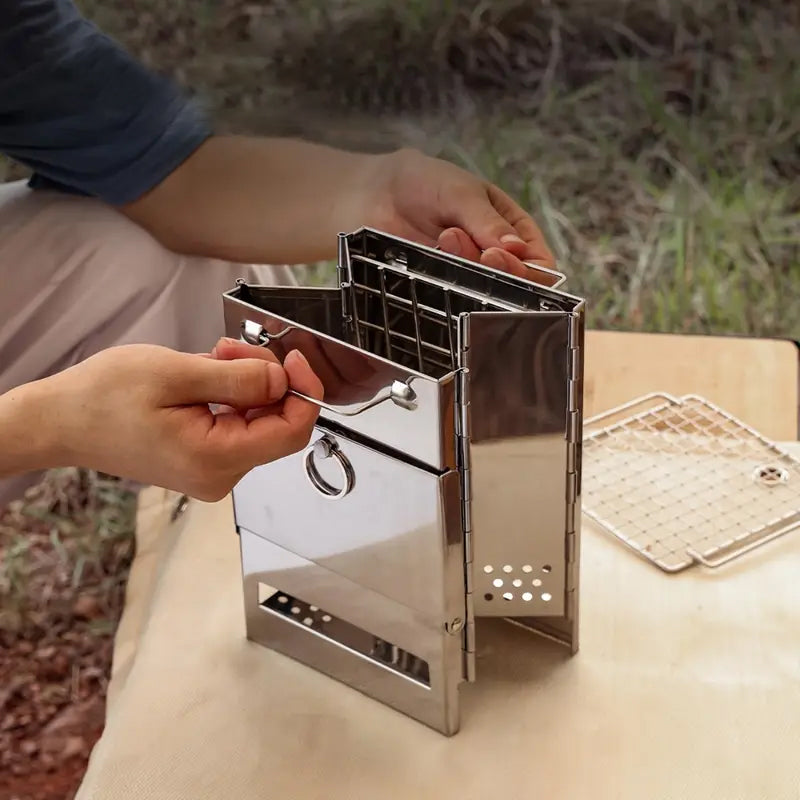 Skanto | Klappbarer Holzofen für draußen Mini-Edelstahlgrill Camping Picknick