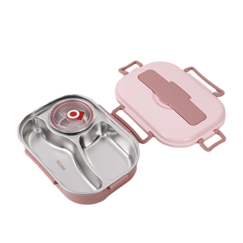 Skanto | Edelstahl-Lunchbox – Innenraum aus Edelstahl – 3 oder 4 Fächer mit Suppenschale – Wanduhr