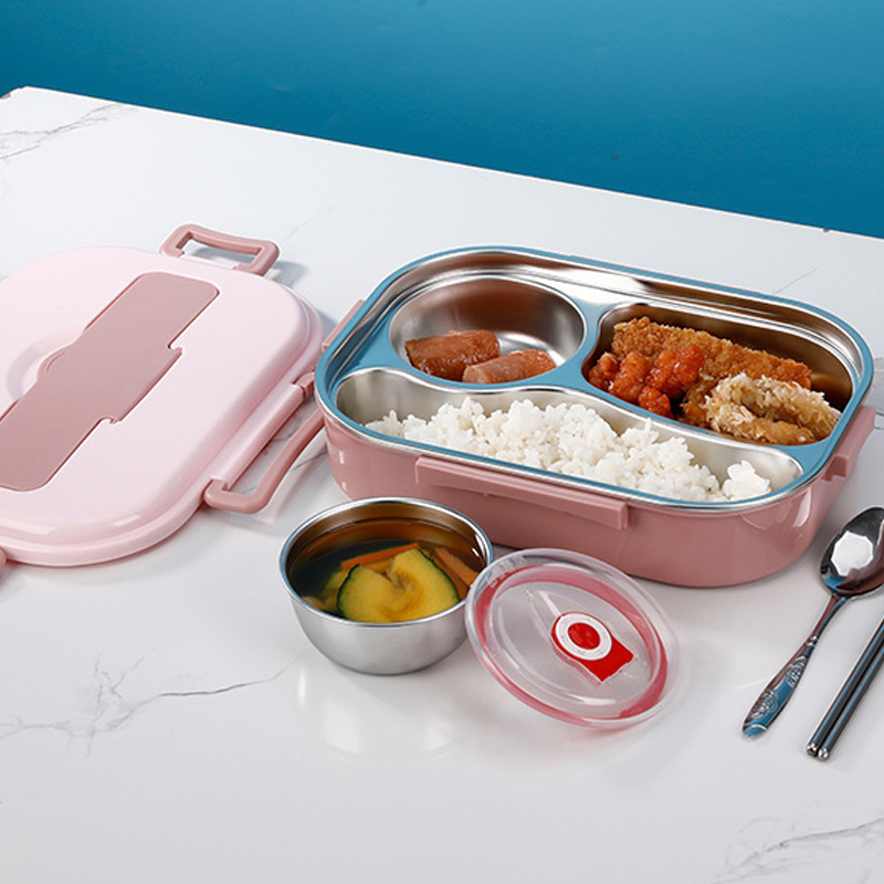 Skanto | Edelstahl-Lunchbox – Innenraum aus Edelstahl – 3 oder 4 Fächer mit Suppenschale – Wanduhr