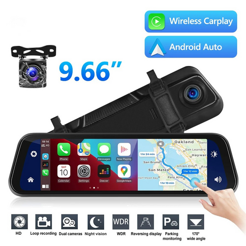 Skanto | VisionMirror Pro – Ultra HD Spiegel-Dashcam mit kabellosem CarPlay & Android Auto