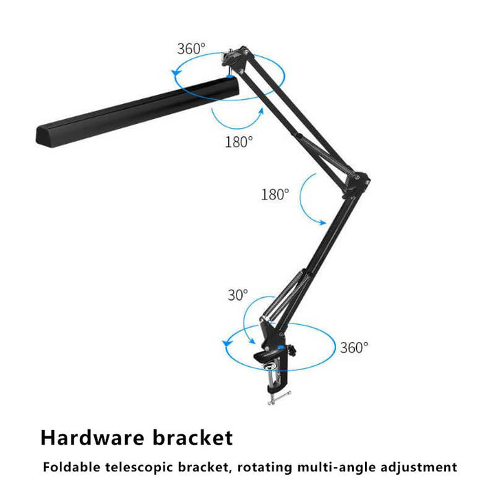 Skanto | LED-Klapp-Leselampe mit langem Arm, Klemme, Augenschutz und USB