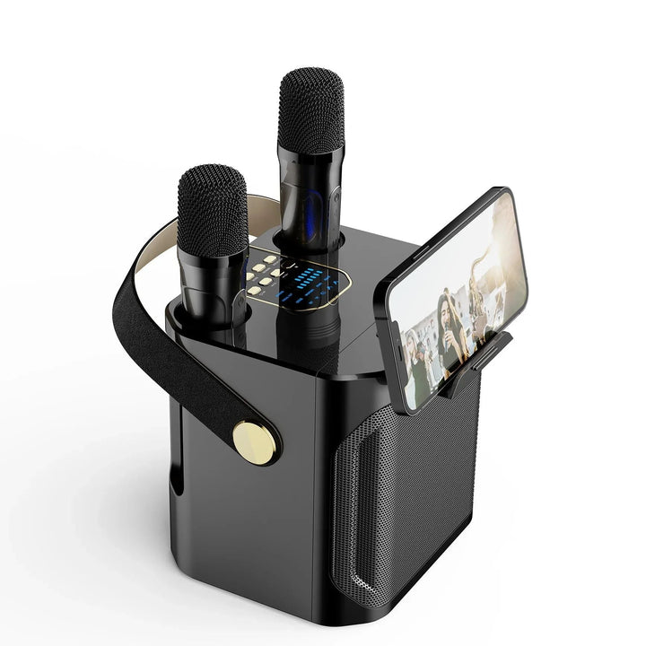 Skanto | Karaoke Bluetooth Lautsprecher | 360° Surround Sound, zwei Mikrofone & tragbar für Partys und Outdoor-Treffen