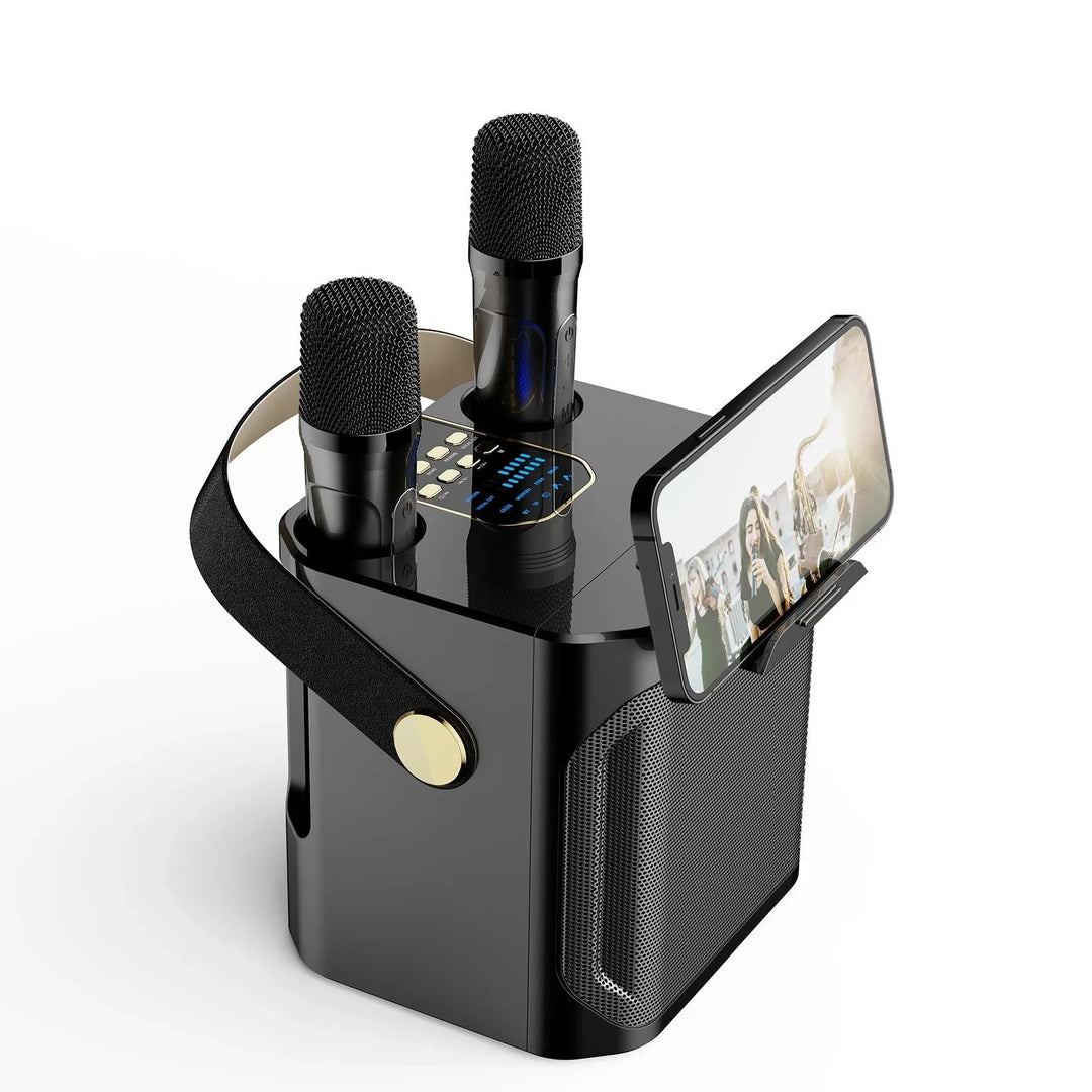 Skanto | Karaoke Bluetooth-Lautsprecher – 360° Surround Kabelloser Subwoofer mit zwei Mikrofonen