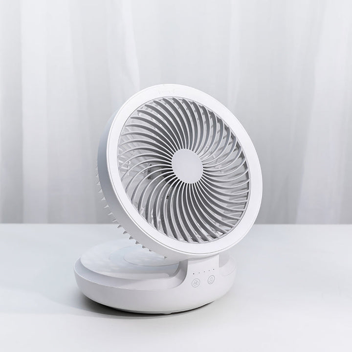 Skanto | Wiederaufladbarer faltbarer Tischventilator, mit vier Modi, Nachtlicht und einstellbarem Winkel, für Studium, Schlaf, Arbeit und Outdoor-Nutzung