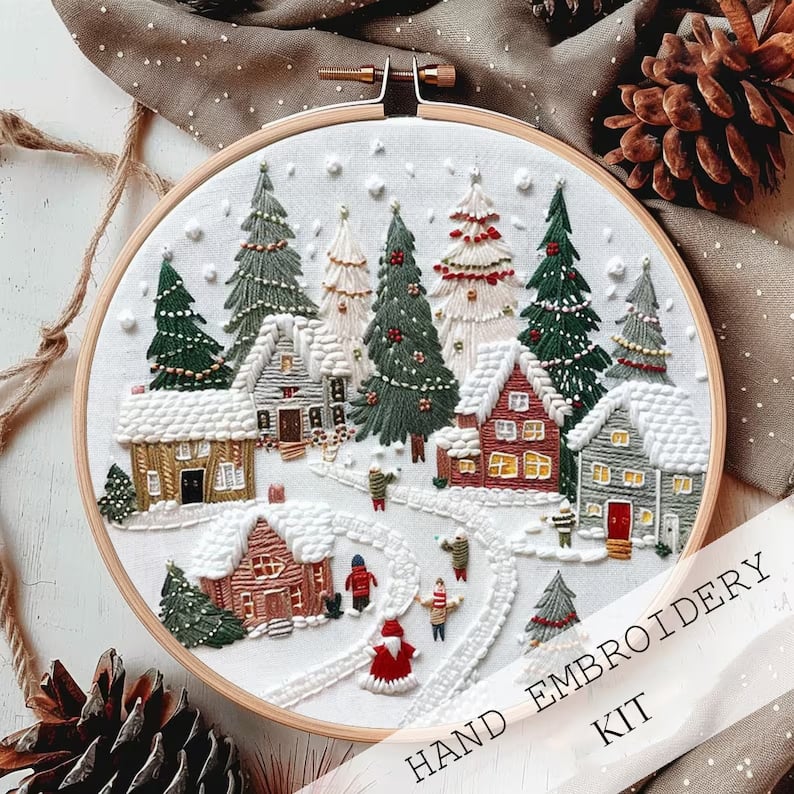Skanto | Weihnachtliches Stickset DIY | Komplettes Bastelset für selbstgemachte Deko | 20 cm