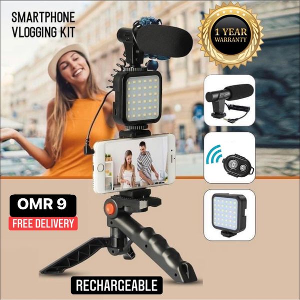 Skanto | Professionelles Video-Mikrofon-Kit mit Ständer und LED-Videoleuchte