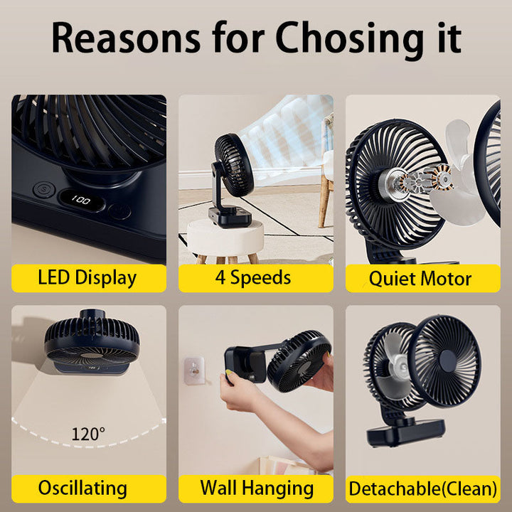 Tragbarer, wiederaufladbarer USB-Schreibtischventilator mit 4 Geschwindigkeiten | Skanto