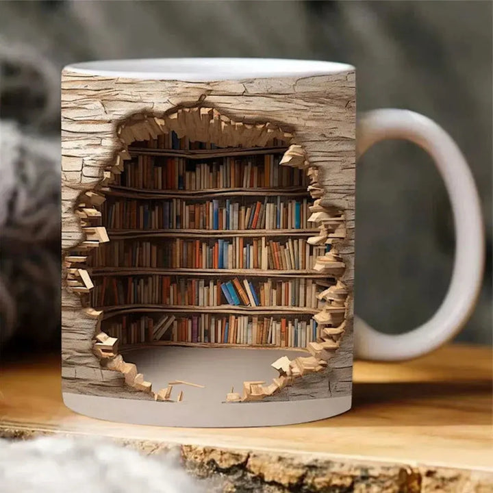 Skanto | Bücherregal-Tasse – 3D Keramik-Kaffeetasse für Buchliebhaber