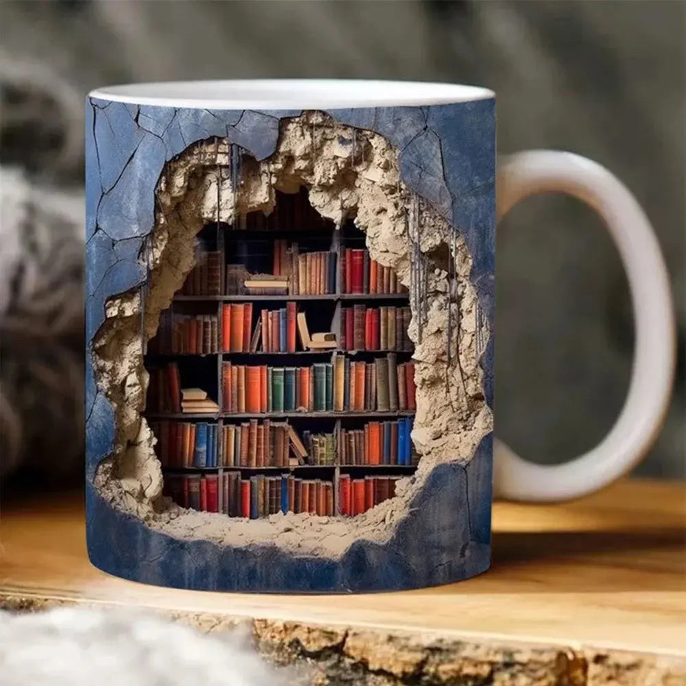 Skanto | Bücherregal-Tasse – 3D Keramik-Kaffeetasse für Buchliebhaber