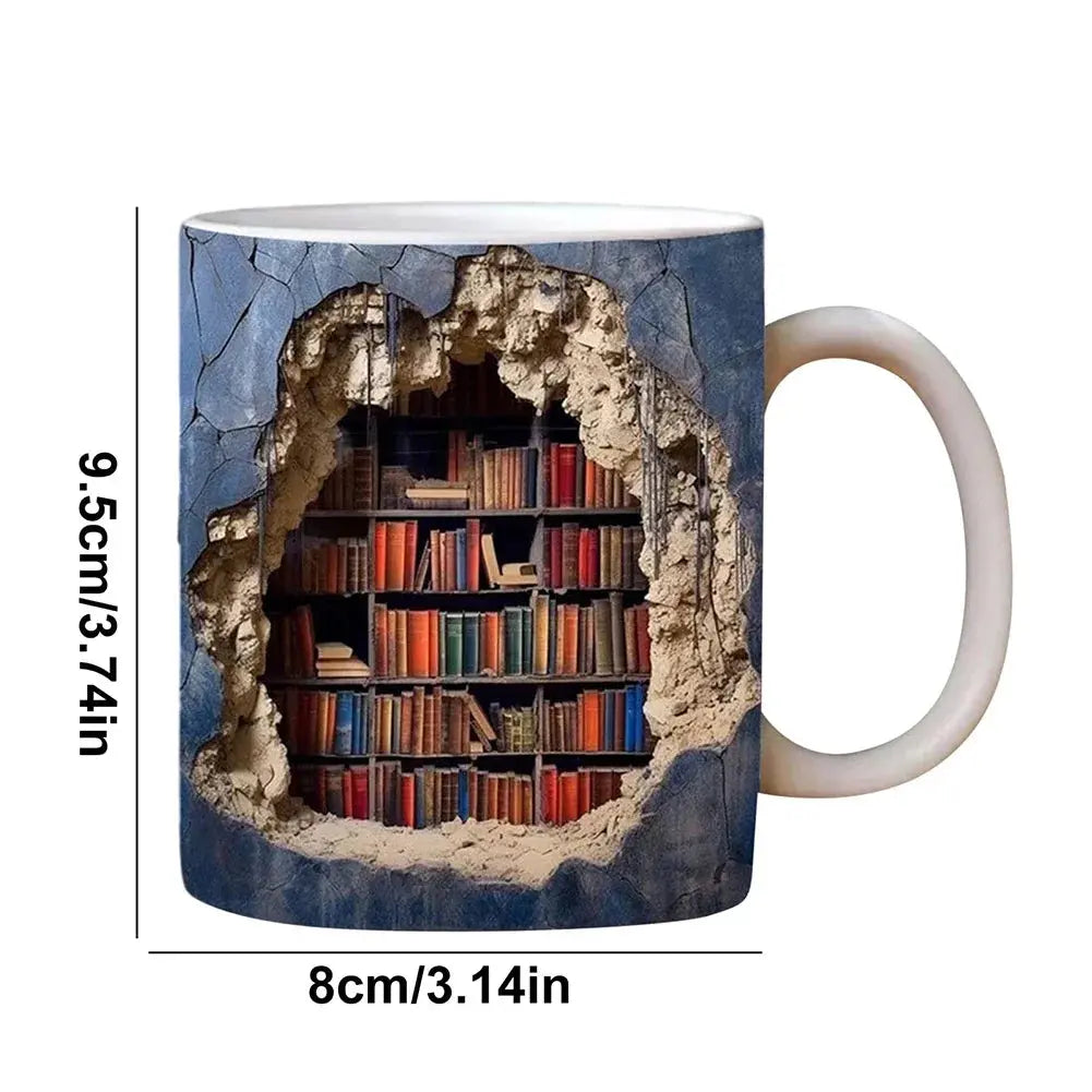 Skanto | Bücherregal-Tasse – 3D Keramik-Kaffeetasse für Buchliebhaber