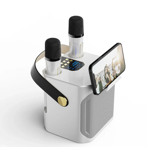 Skanto | Karaoke Bluetooth Lautsprecher | 360° Surround Sound, zwei Mikrofone & tragbar für Partys und Outdoor-Treffen