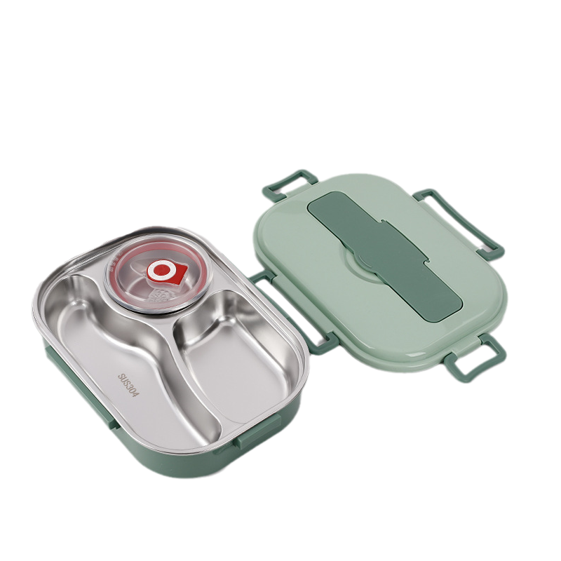 Skanto | Edelstahl-Lunchbox – Innenraum aus Edelstahl – 3 oder 4 Fächer mit Suppenschale – Wanduhr