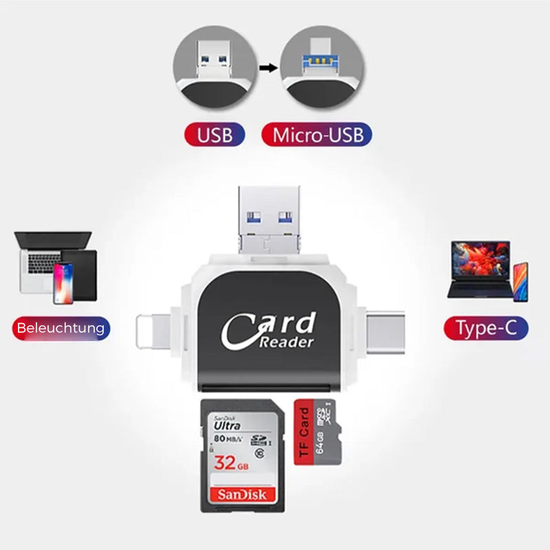 Skanto | 4-in-1 Universal SD TF Kartenleser mit mehreren Anschlüssen