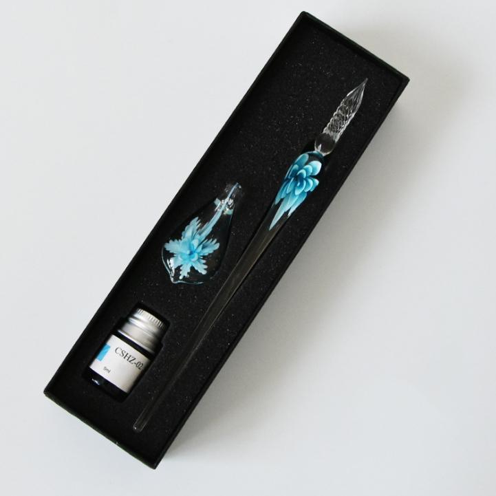 Glas-Kalligraphie-Stift-Set mit Tinte und Stifthalter